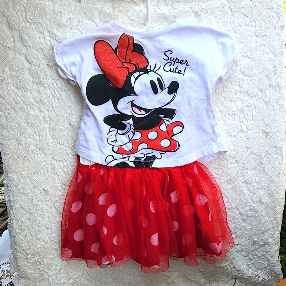 Red Polka Dotted Minnie Mouse outfit 2T